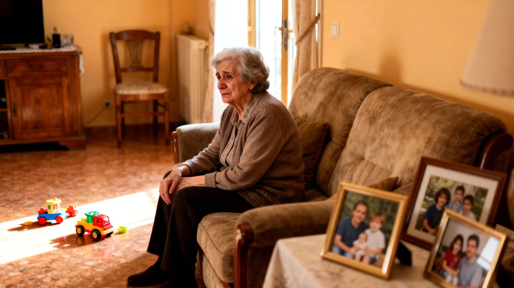 Nonna che si sente in colpa per non riuscire a dedicare abbastanza tempo ed energie ai nipoti piccoli, temendo di deluderli o di non essere all'altezza del ruolo"